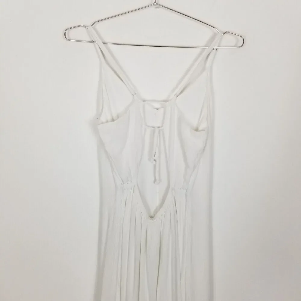 Abercrombie Fitch Women‎ Button Through White Maxi Dress Sz L Spaghetti Straps